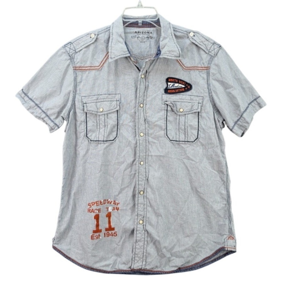 Arizona Jeans Western Cowboy Pearl Snap Shirt Men's Size L Four Wheel Copm Utah - Picture 2 of 11